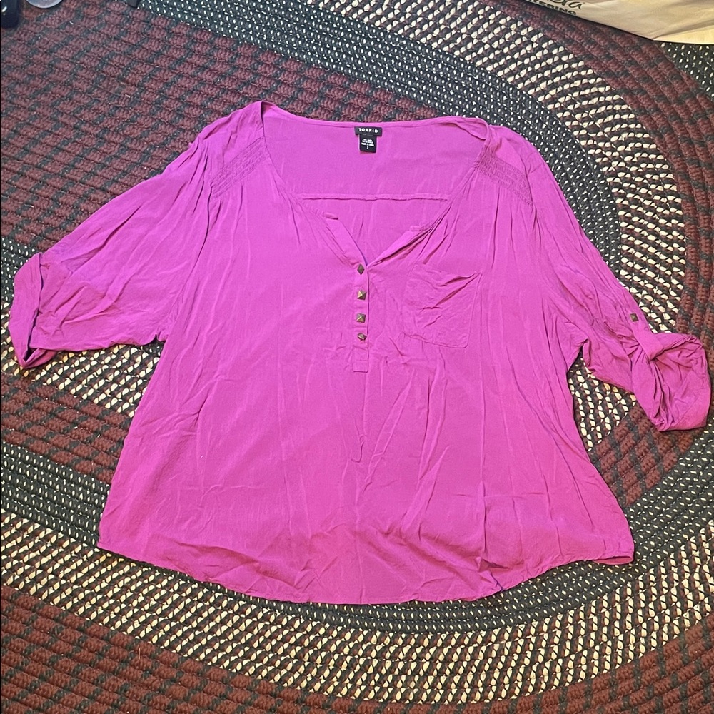 Torrid Harper 3/4 Sleeve Pullover‎ Blouse Pink Plus Size 3